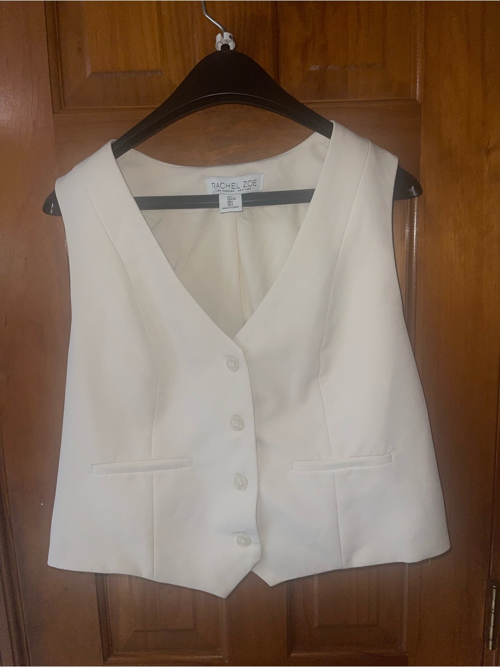 Rachel Zoe Ivory Tailored V-Neck Button Vest
